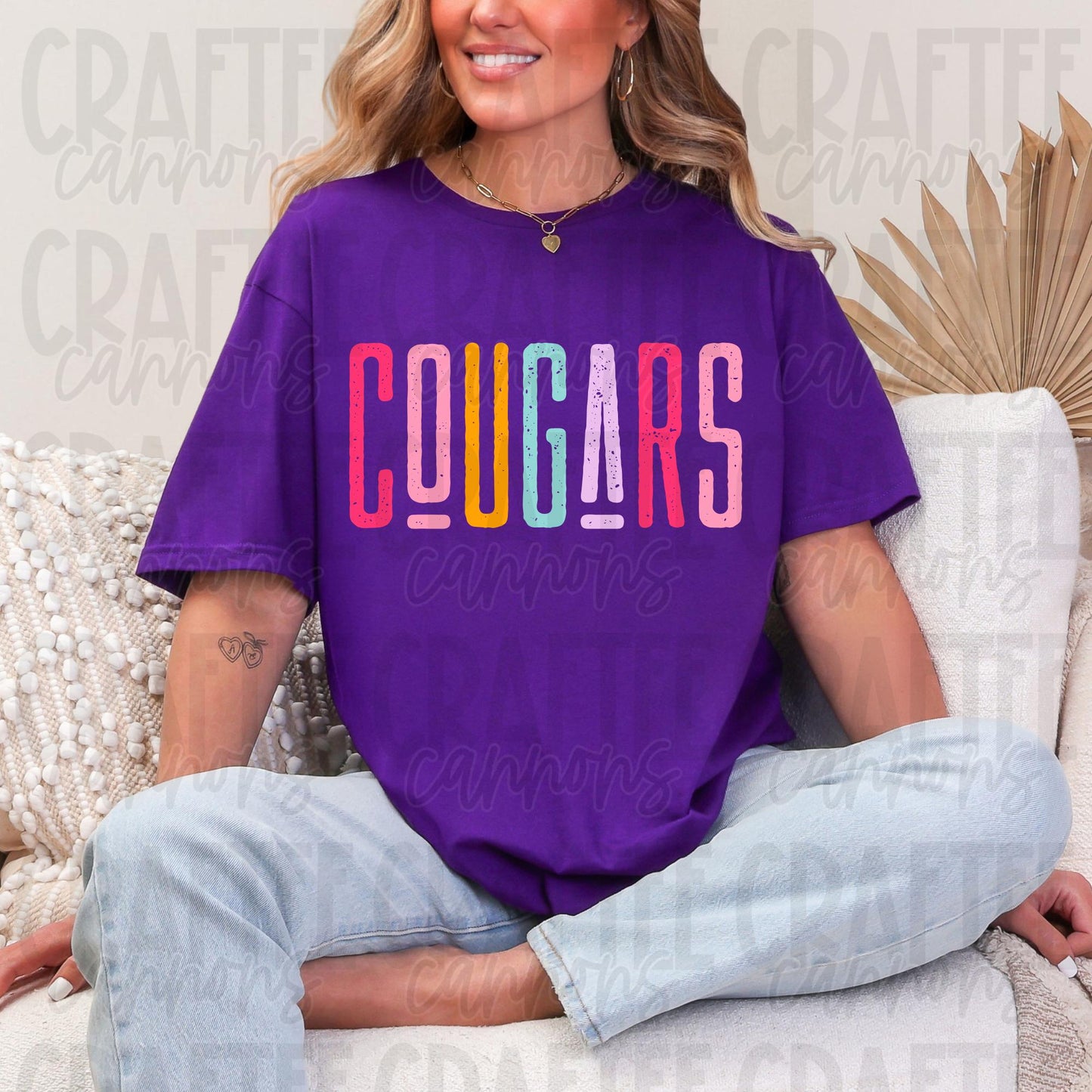 Cougars Team Spirit PNG | Retro Cute School Mascot Shirt Design | Sublimation & DTF Print | Digital Download