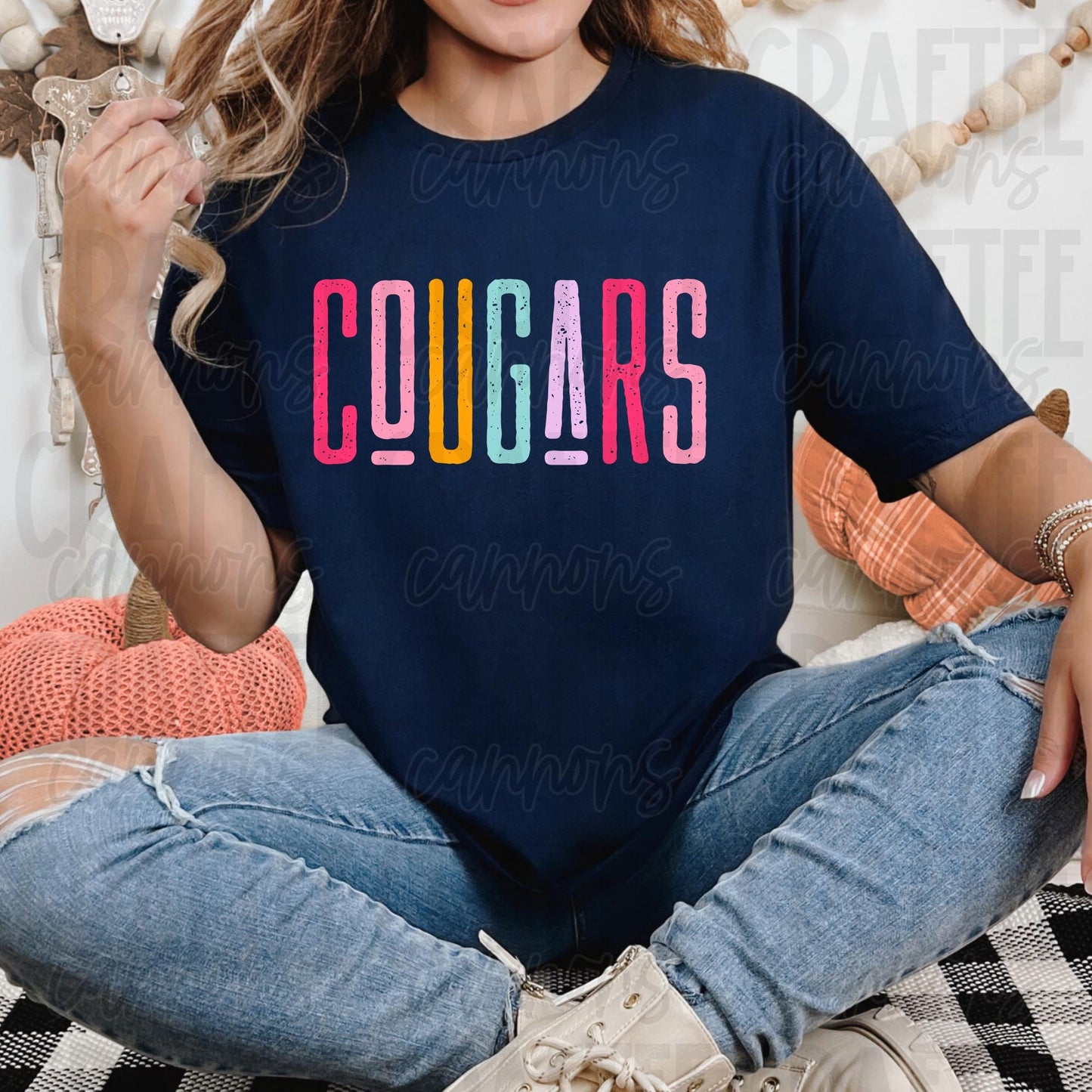 Cougars Team Spirit PNG | Retro Cute School Mascot Shirt Design | Sublimation & DTF Print | Digital Download