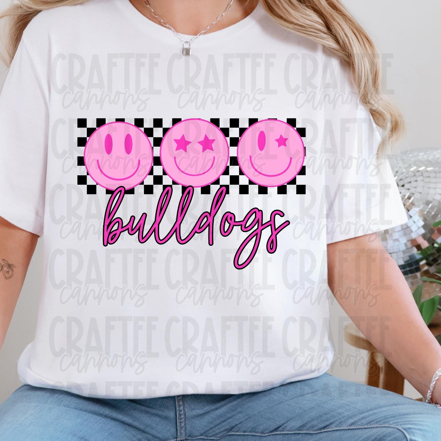 Bulldogs Smiley Face Digital Bundle | Pink Retro Spirit Design | Instant Download PNGs for Shirts, Sublimation & More!