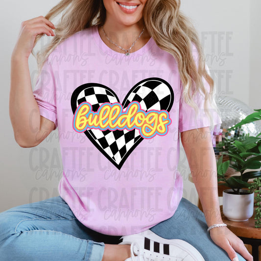 Retro Neon Bulldogs Heart Digital Download | Vintage Sports Team Spirit Wall Art | Instant Download PNG