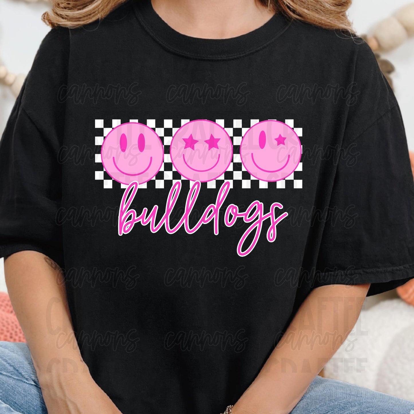 Bulldogs Smiley Face Digital Bundle | Pink Retro Spirit Design | Instant Download PNGs for Shirts, Sublimation & More!