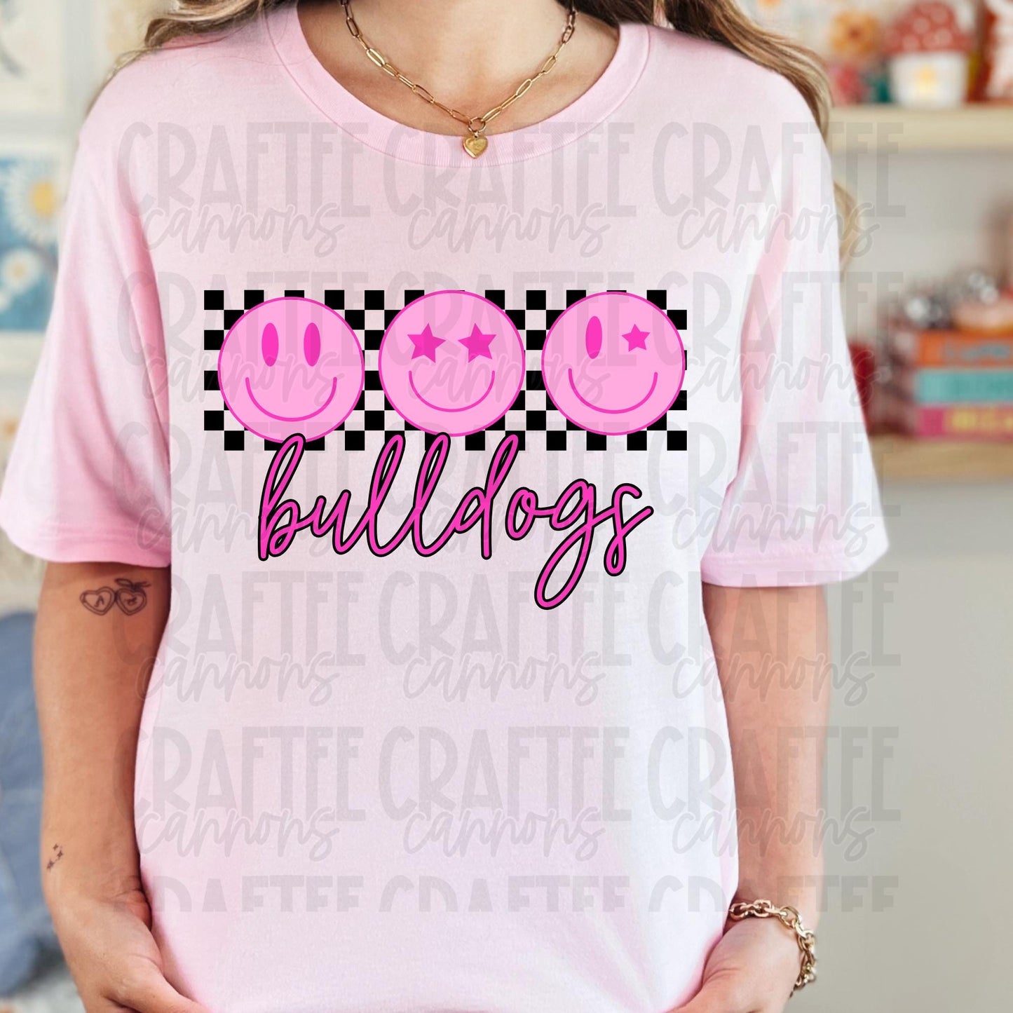 Bulldogs Smiley Face Digital Bundle | Pink Retro Spirit Design | Instant Download PNGs for Shirts, Sublimation & More!