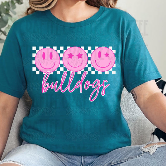 Bulldogs Smiley Face Digital Bundle | Pink Retro Spirit Design | Instant Download PNGs for Shirts, Sublimation & More!