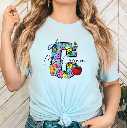Custom Teacher Shirt-Blue floral