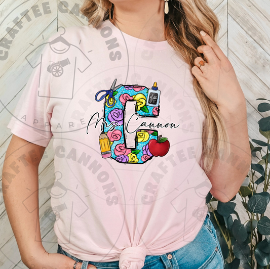 Custom Teacher Shirt-Blue floral