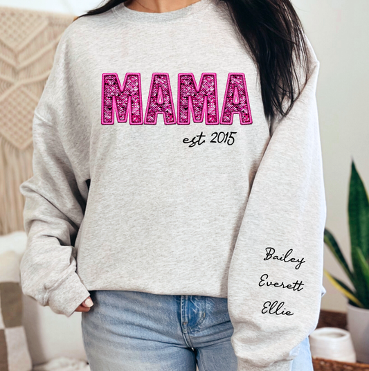 Faux Glitter Mama established-sweatshirt