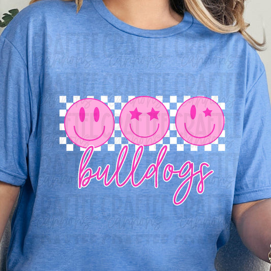 Bulldogs Smiley Face Digital Bundle | Pink Retro Spirit Design | Instant Download PNGs for Shirts, Sublimation & More!