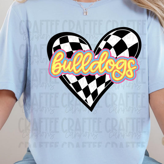 Retro Neon Bulldogs Heart Digital Download | Vintage Sports Team Spirit Wall Art | Instant Download PNG