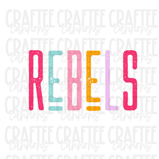 Rebels Spirit PNG | Retro Cute School Mascot Shirt Design | Sublimation & DTF Print | Digital Download