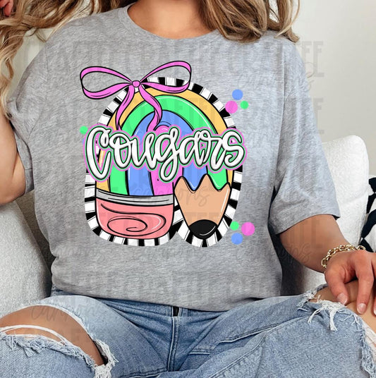 Custom Mascot Rainbow Pencil Comfort Colors or Bella Canvas  Perfect for Back to School, Teacher Appreciation  Everyday Classroom Style